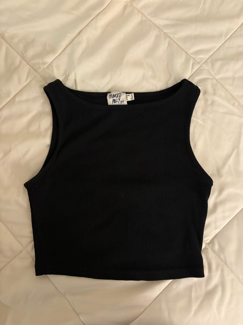 Princess Polly Black Ribbed Cropped Tank